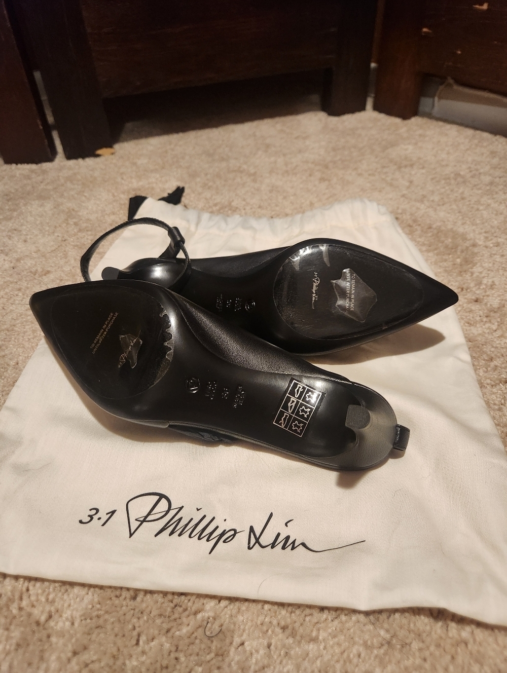 3.1 Phillip Lim Black Pointed Slingback Flats with Ankle Strap - Picture 2 of 3